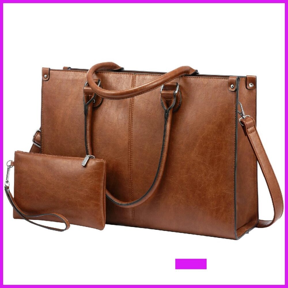 Vintage Leather Laptop Tote Bag Large Capacity Work Computer Shoulder Handbag